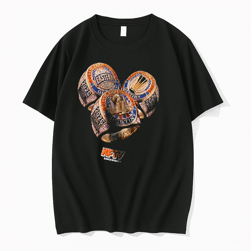 Officials New York Knicks Nba For The Fans Destiny World Champs 2026 Three Gold Championship Rings Larry O Brien Trophy Men T Shirt Sweater Hoodie