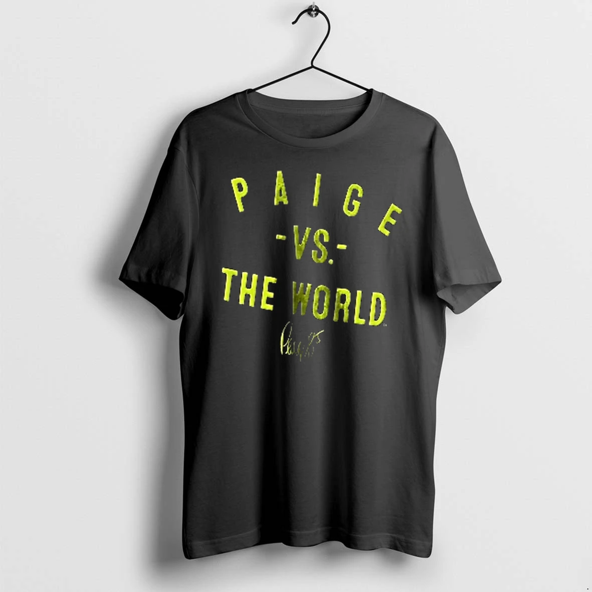 Officials Paige Vs The World Bueckers Lime Green Arched Typography Cursive Signature Men T Shirt Sweater Hoodie