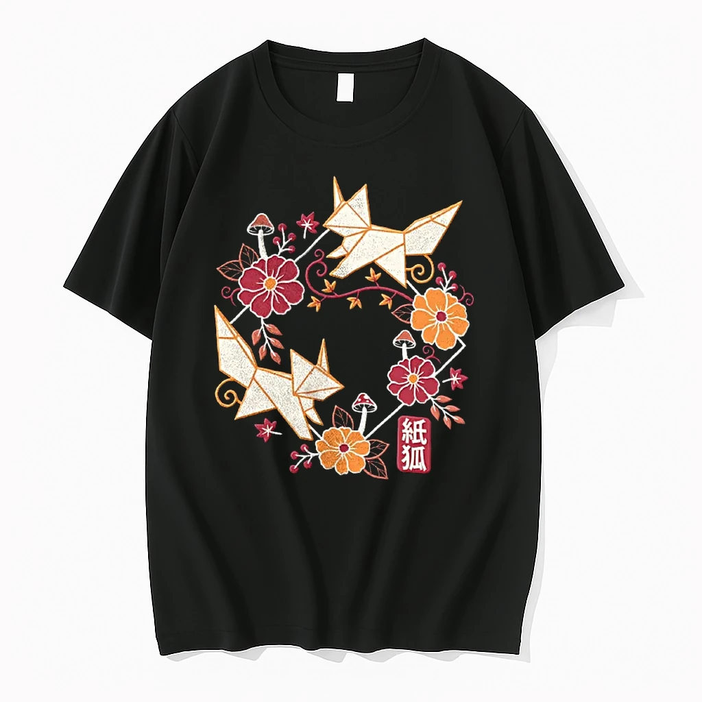 Officials Two Origami Foxes Floral Wreath T Shirt Sweater Hoodie