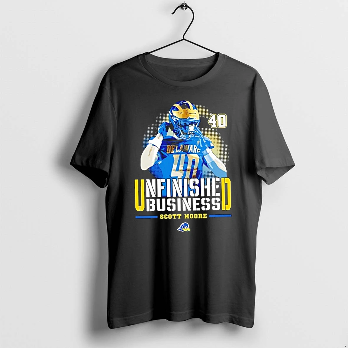 Premium Scott Moore 40 Delaware Blue Hens Ncaa Football Unfinished Business Tshirts