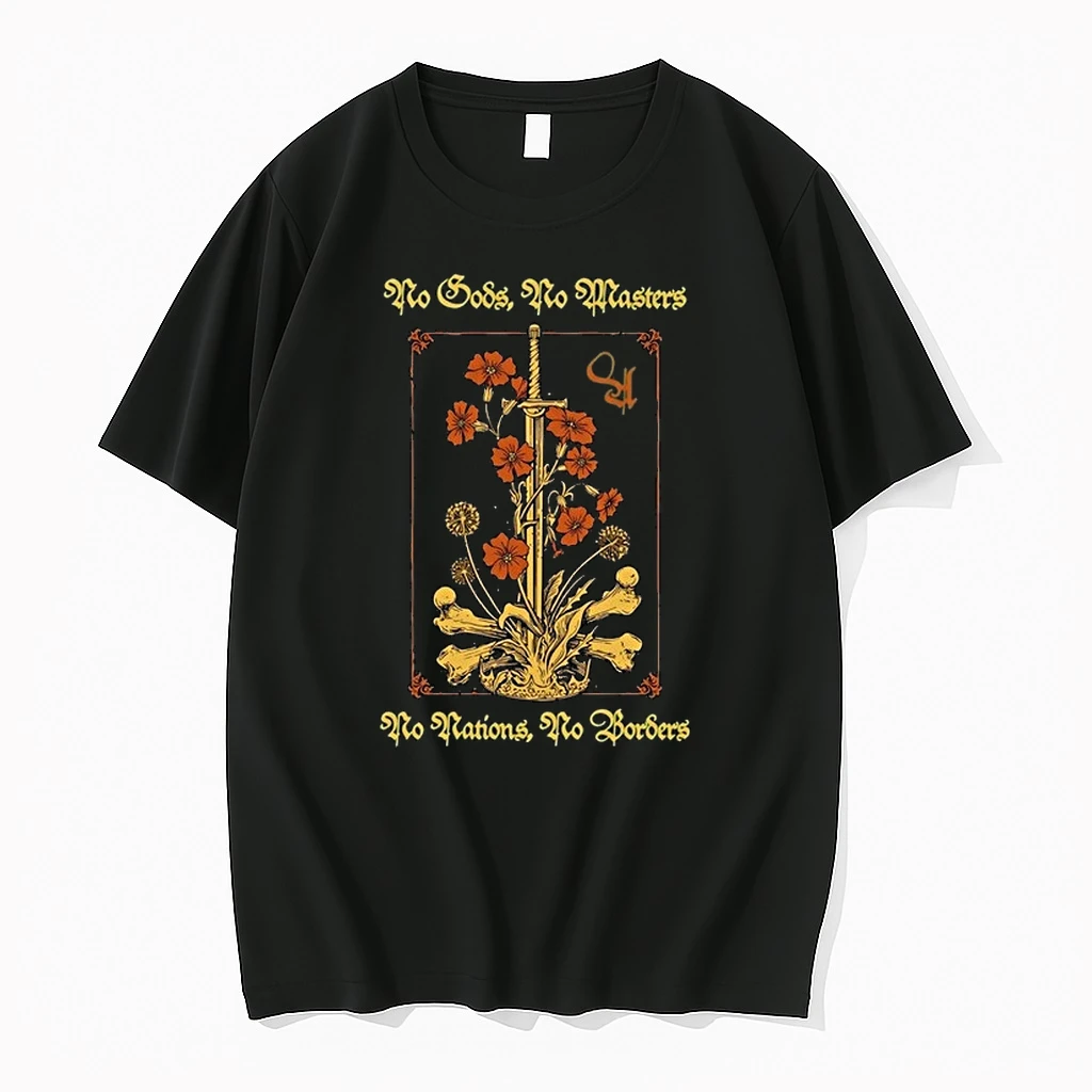 No Gods No Masters No Nations No Borders Sword And Flower 0 Tshirts Sweater Hoodie