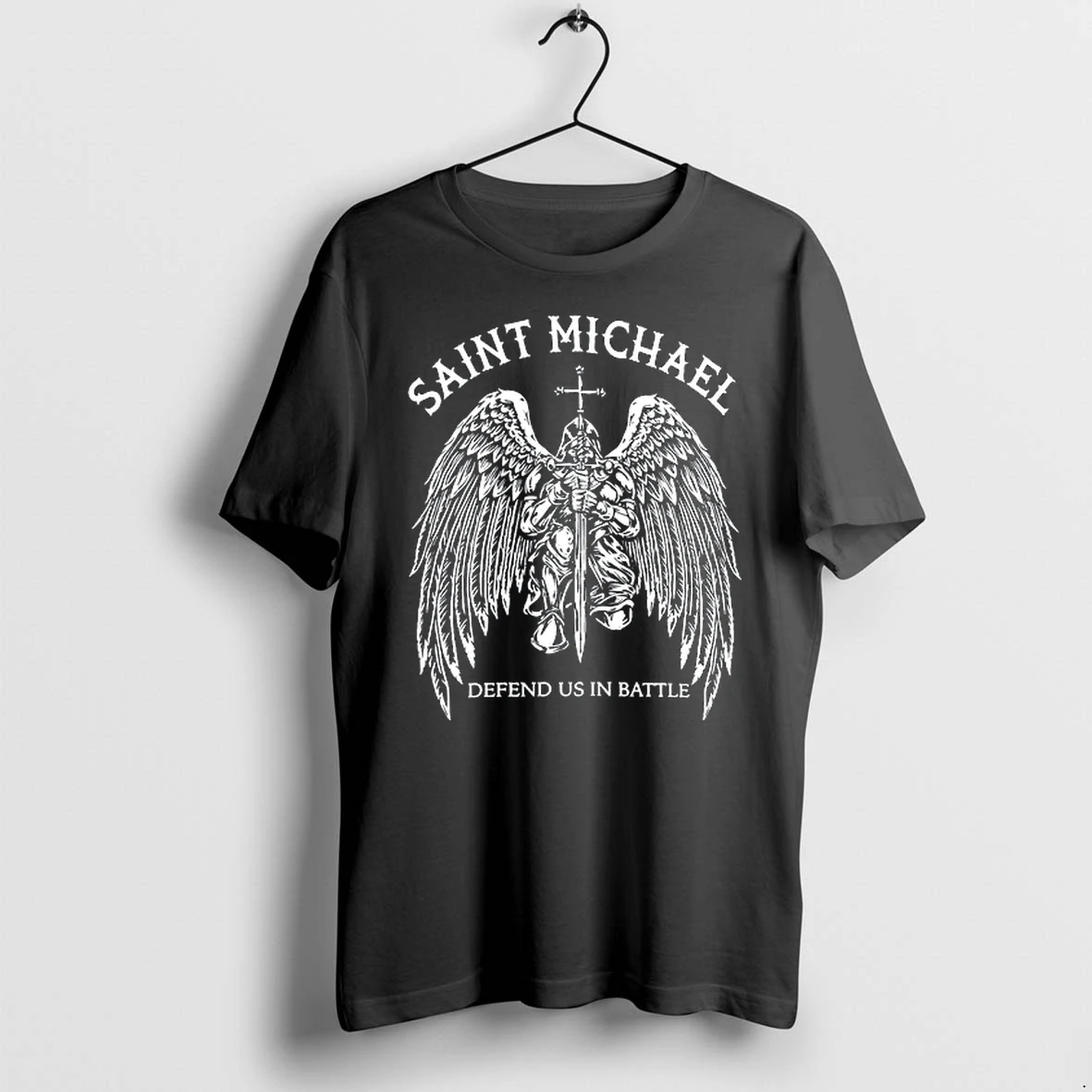 Saint Michael Defend Us In Battle Kneeling Archangel Knight Holding Sword Wings 0 Tshirts Sweater Hoodie