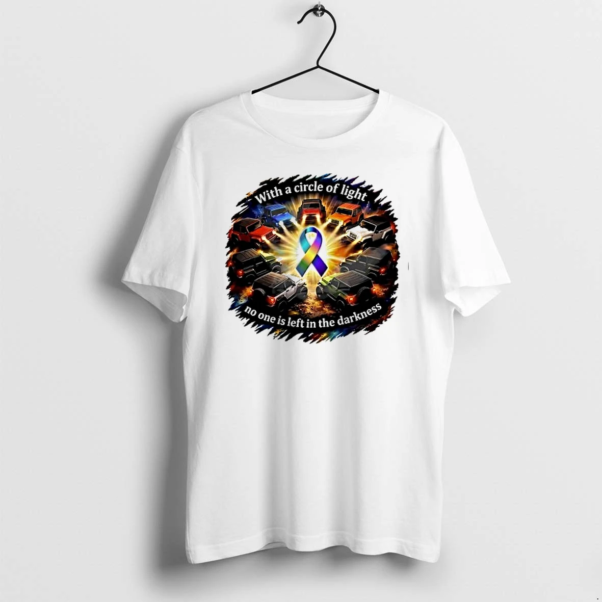 With A Circle Of Light No One Is Left In The Darkness Off Road Vehicles Surrounding Rainbow Ribbon 0 Tshirts Sweate