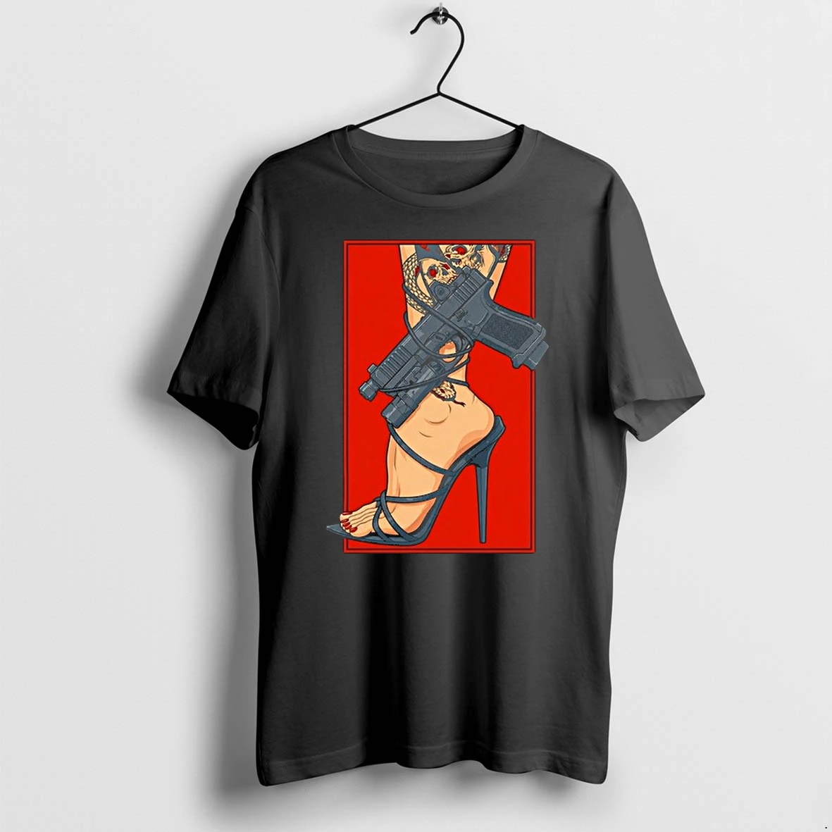 Woman Foot In High Heel Shoe Wrapped With Handgun 0 Tshirts Sweater Hoodie